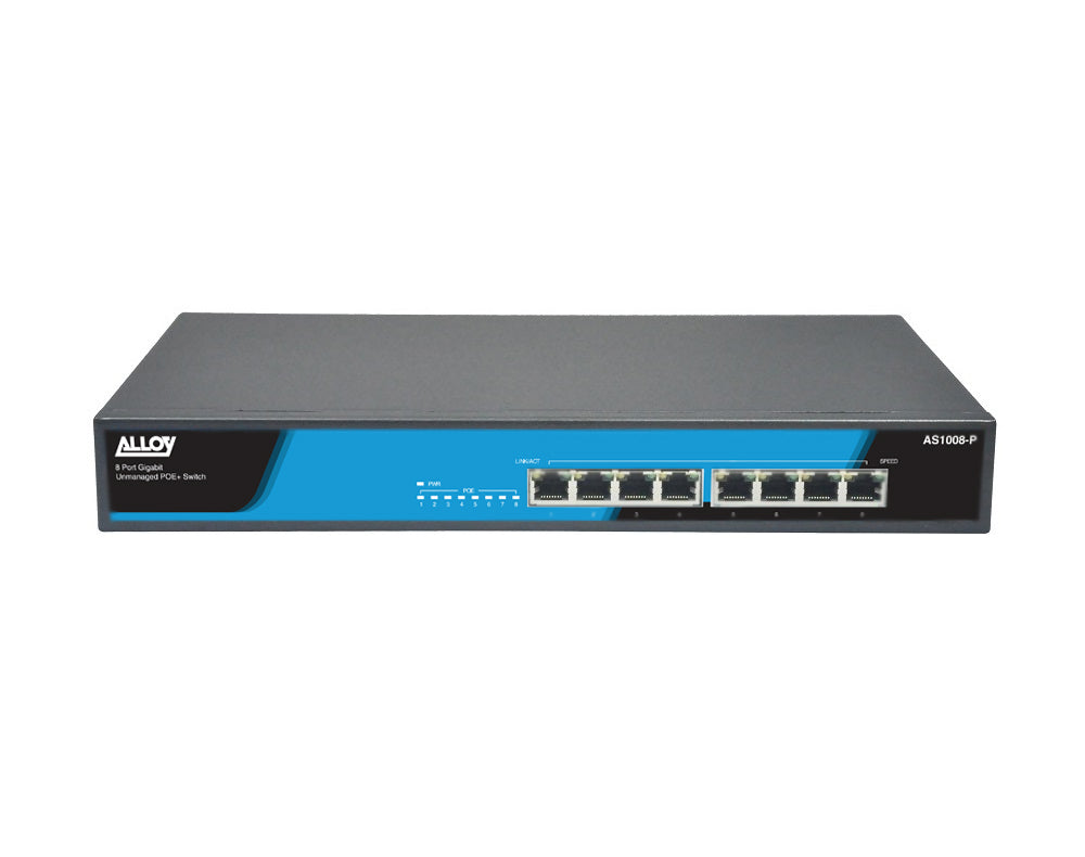 Alloy AS1008-P  8 Port Unmanaged Gigabit 802.3at PoE Switch, 150 Watts Alloy AS1008-P  8 Port Unmanaged Gigabit 802.3at PoE Switch, 150 Watts